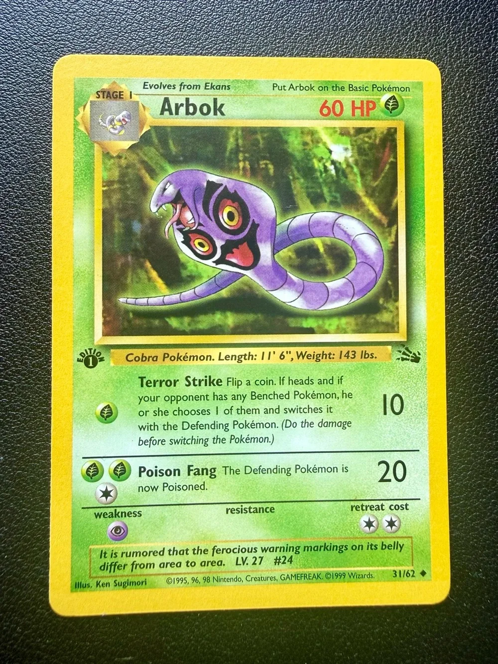 Pokemon - ARBOK - 31/62 - 1st Edition Fossil - Uncommon